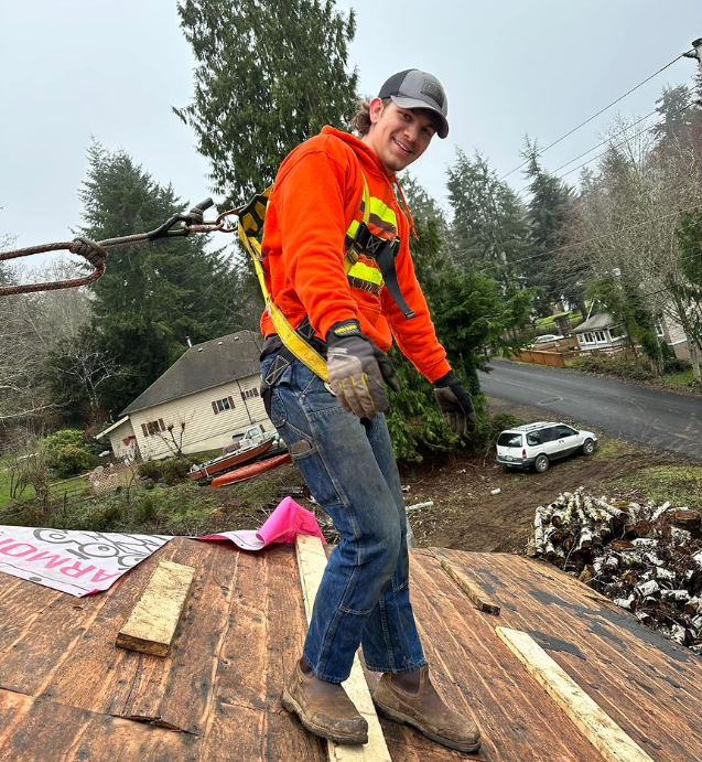 Dwayne Deskins writes, “Grandson, Judah Milton learning about roofing & harnesses yesterday."