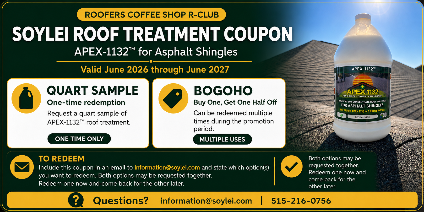 Free Sample OR Buy One Get One Half Off - SoyLei Roof Treatment