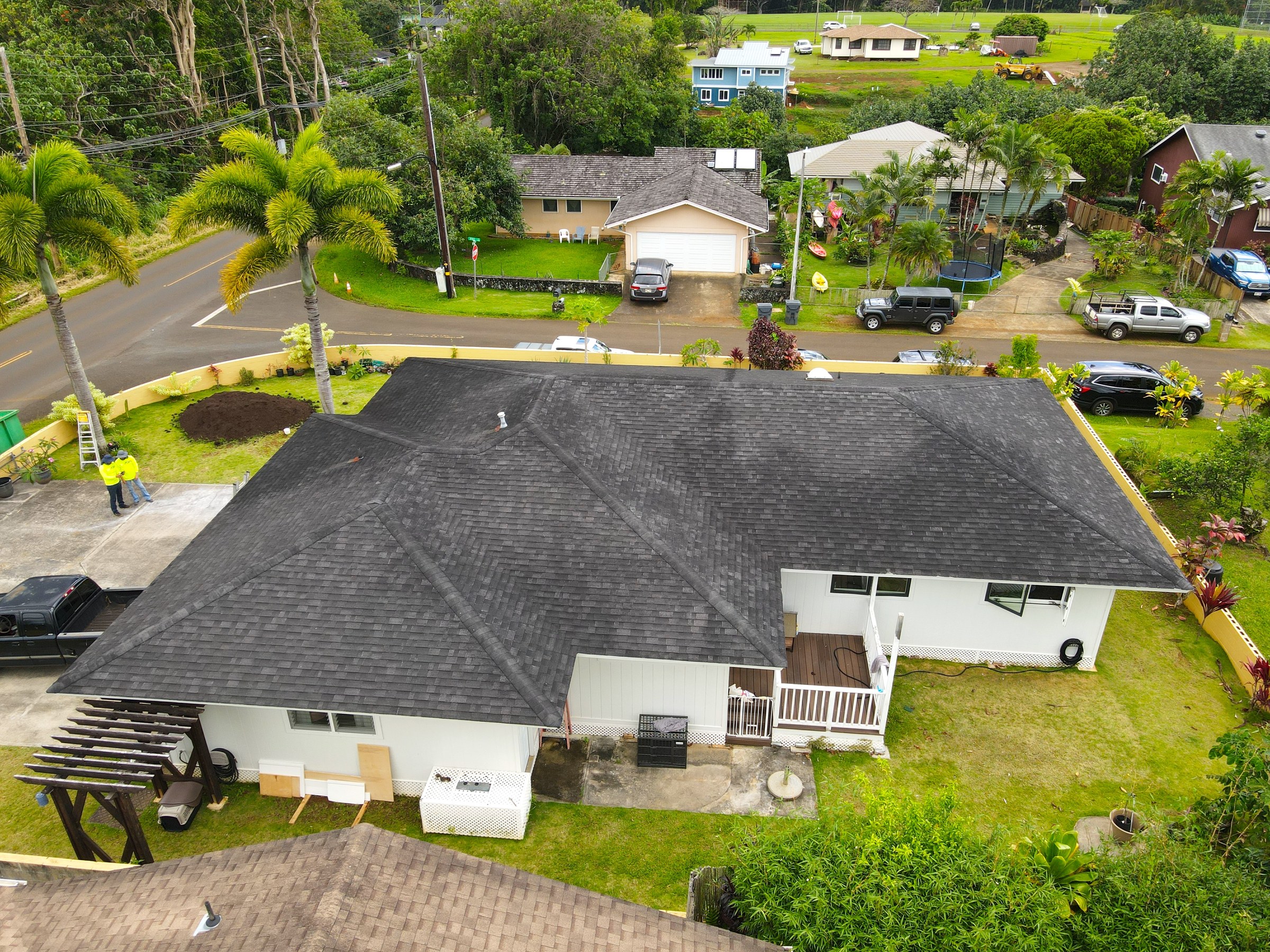 Completed composition roof, aerial view Completed composition roof, aerial view
